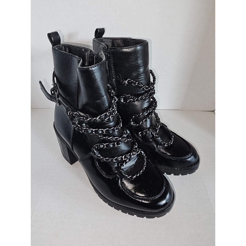Olivia + Kate Ryder-64L‎ Black Chain Ankle Boots Women's 7 Zipper Stuck